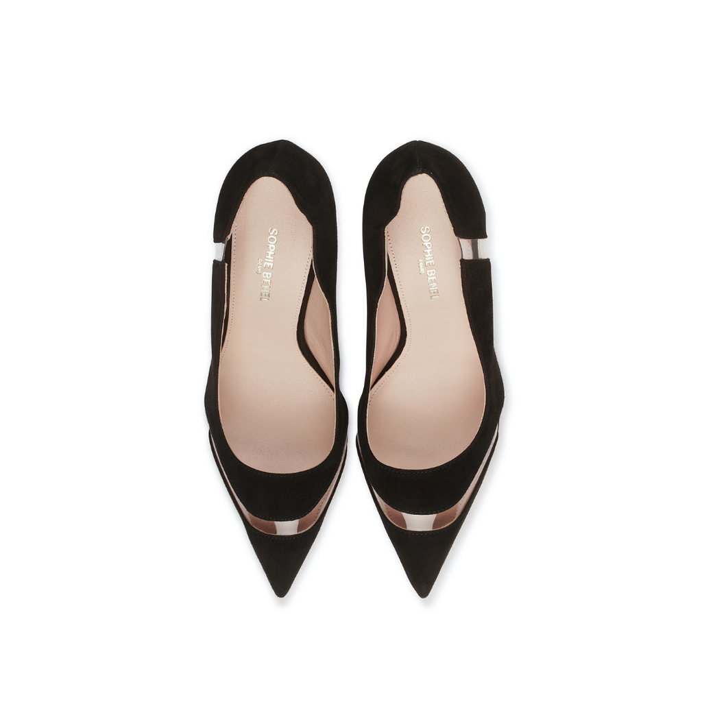 SOPHIA - BLACK SUEDE LEATHER & PVC PUMP