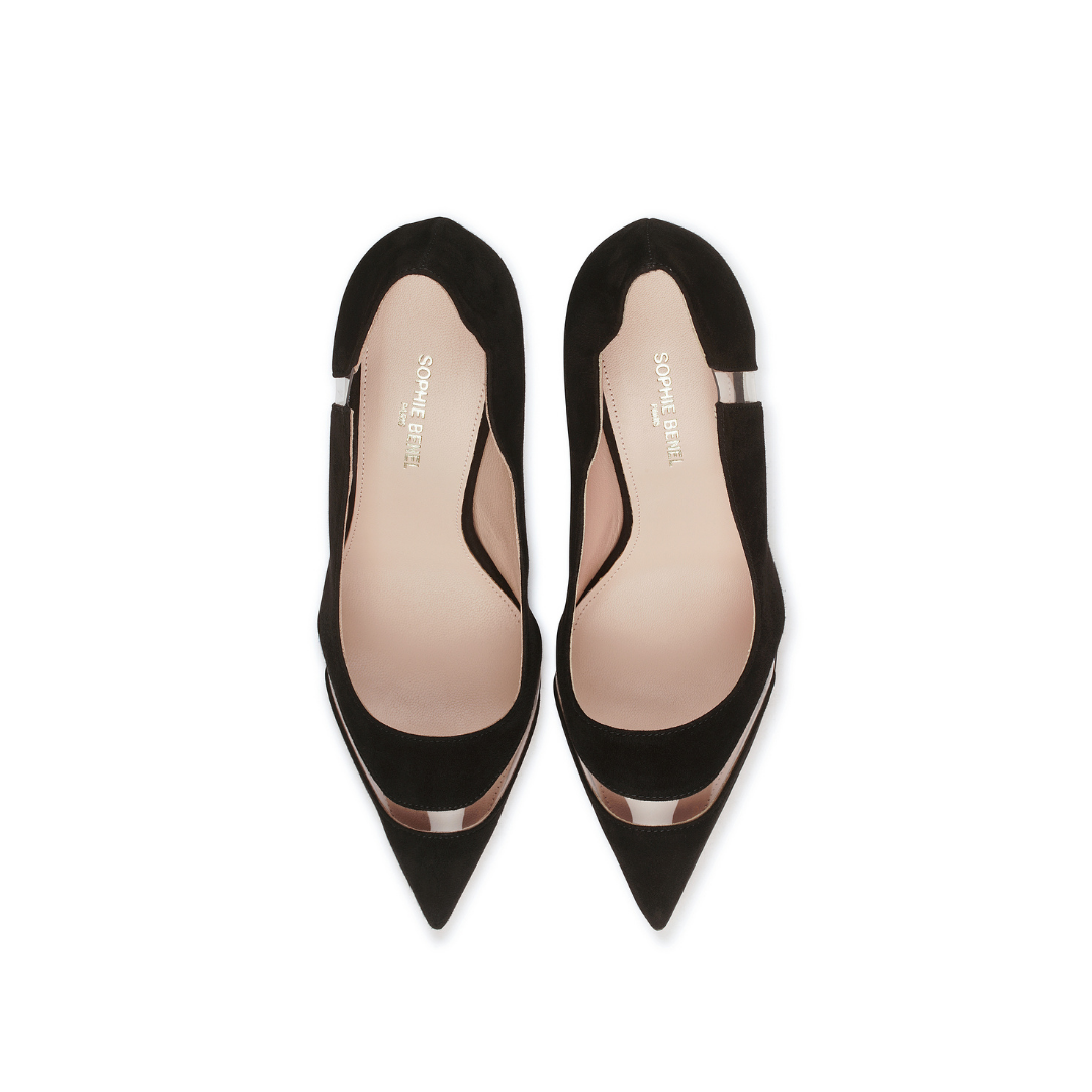 SOPHIA - BLACK SUEDE LEATHER & PVC PUMP