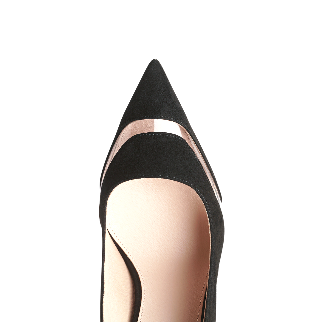 SOPHIA - BLACK SUEDE LEATHER & PVC PUMP