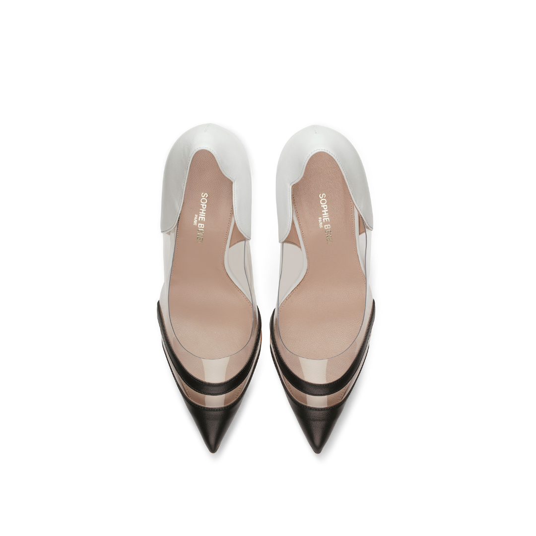 NIHA - GLASS PUMP IN BICOLOR SMOOTH LEATHER & PVC
