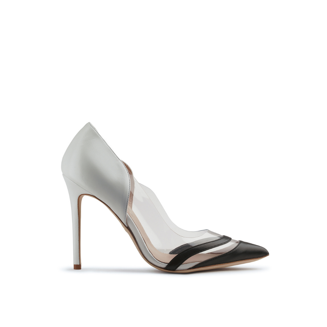 NIHA - GLASS PUMP IN BICOLOR SMOOTH LEATHER & PVC