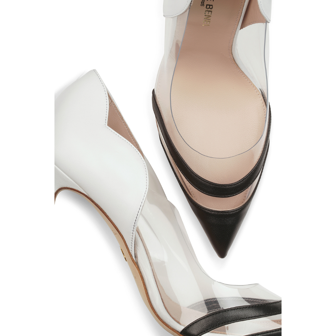 NIHA - GLASS PUMP IN BICOLOR SMOOTH LEATHER & PVC