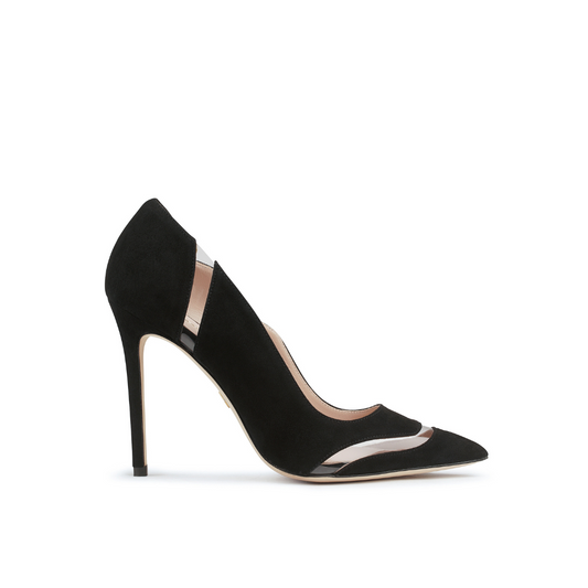 SOPHIA - BLACK SUEDE LEATHER & PVC PUMP
